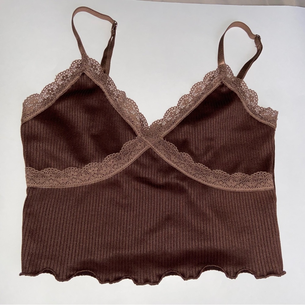 Brown lace spaghetti strap top